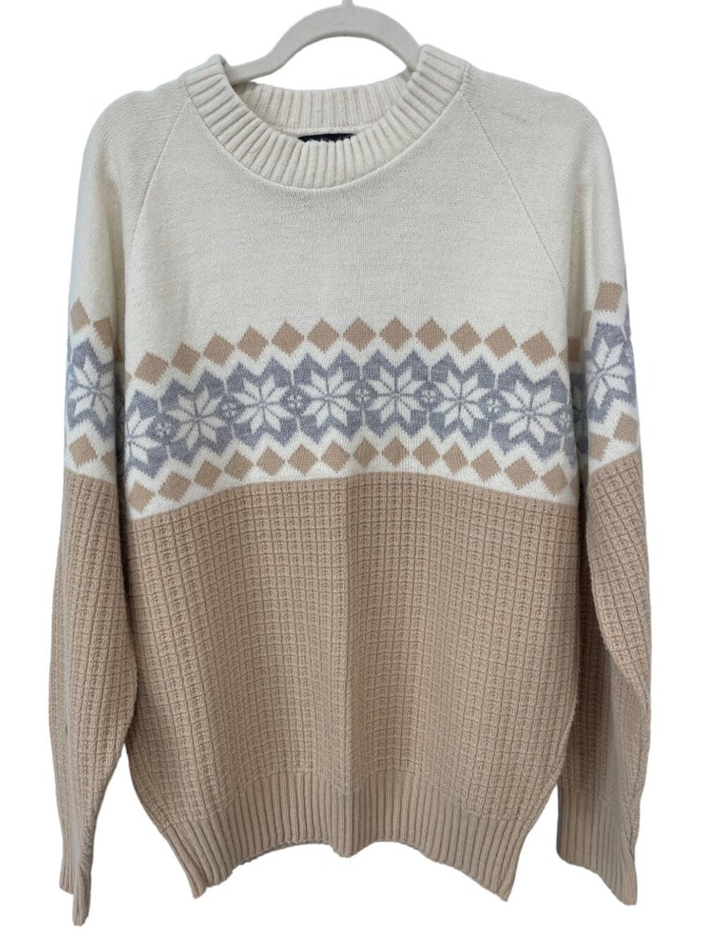 Vintage Drummond Sweater Large Snowflake Pullover Acrylic Tan Beige Cozy Isle